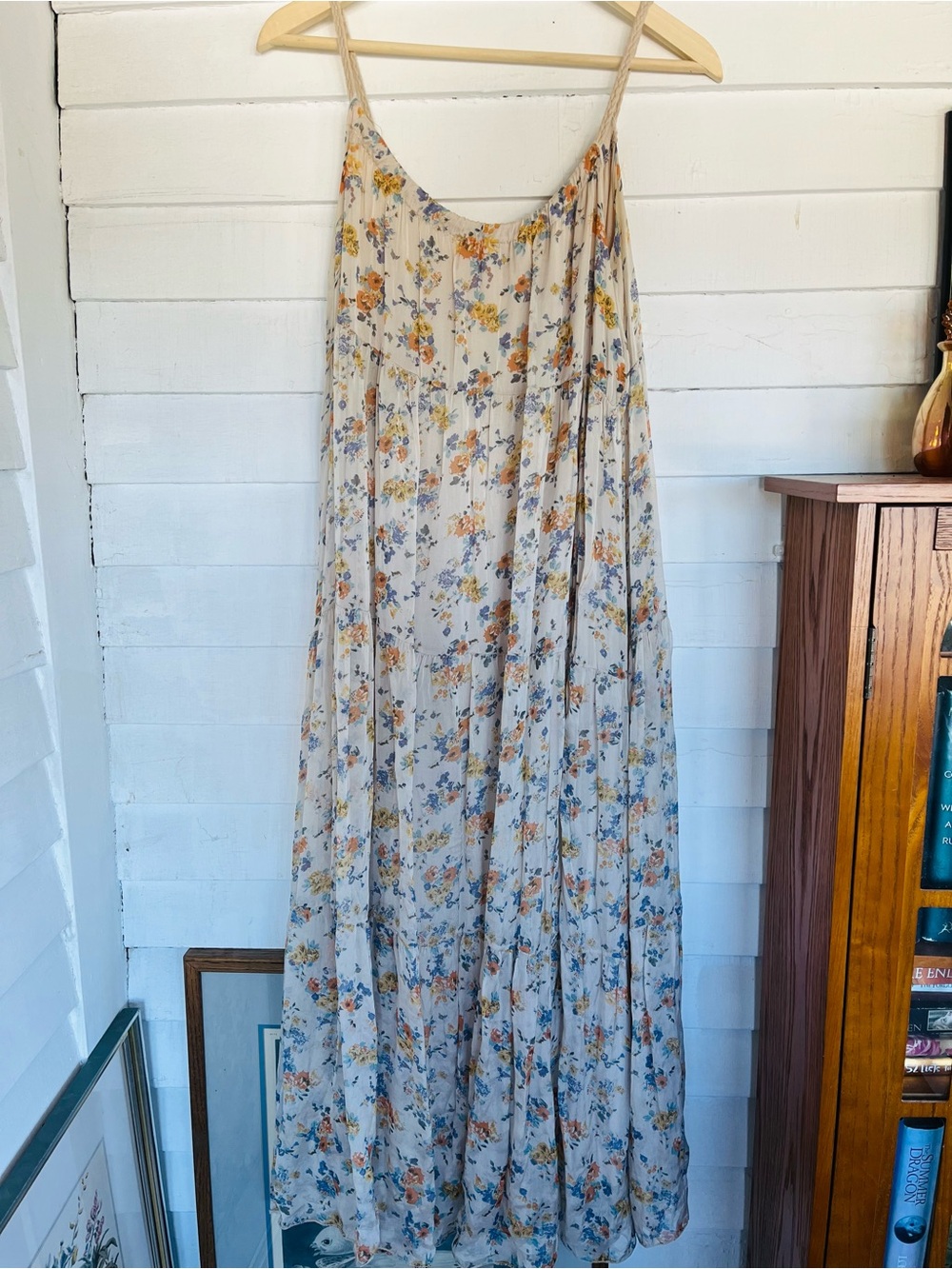 Elena Baldi Light Beige Floral Sleeveless Maxi Dress